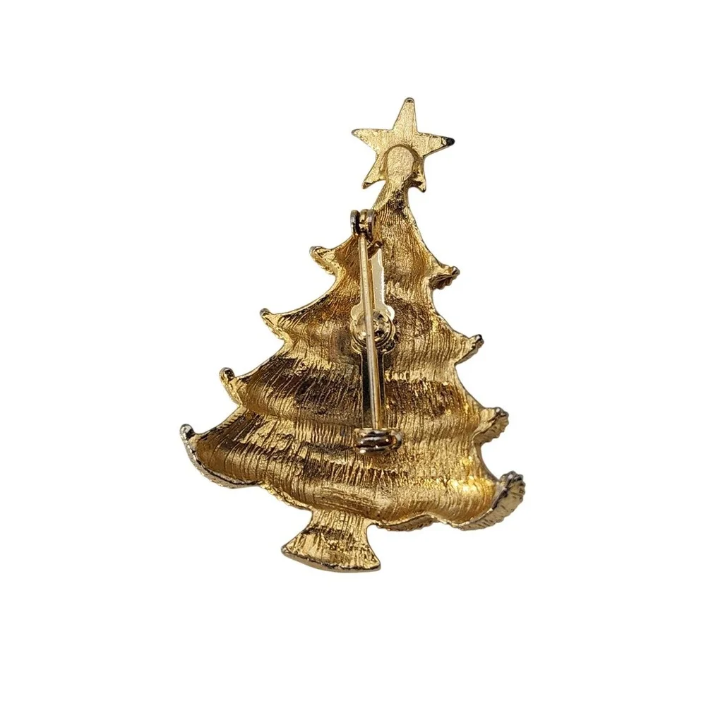 Vintage‎ gold tone rhinestone holiday Christmas Tree Brooch Pin